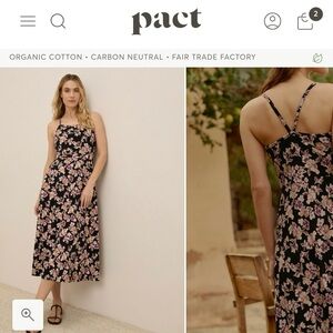 Pact Women's Black and Pink Floral Midi Dress